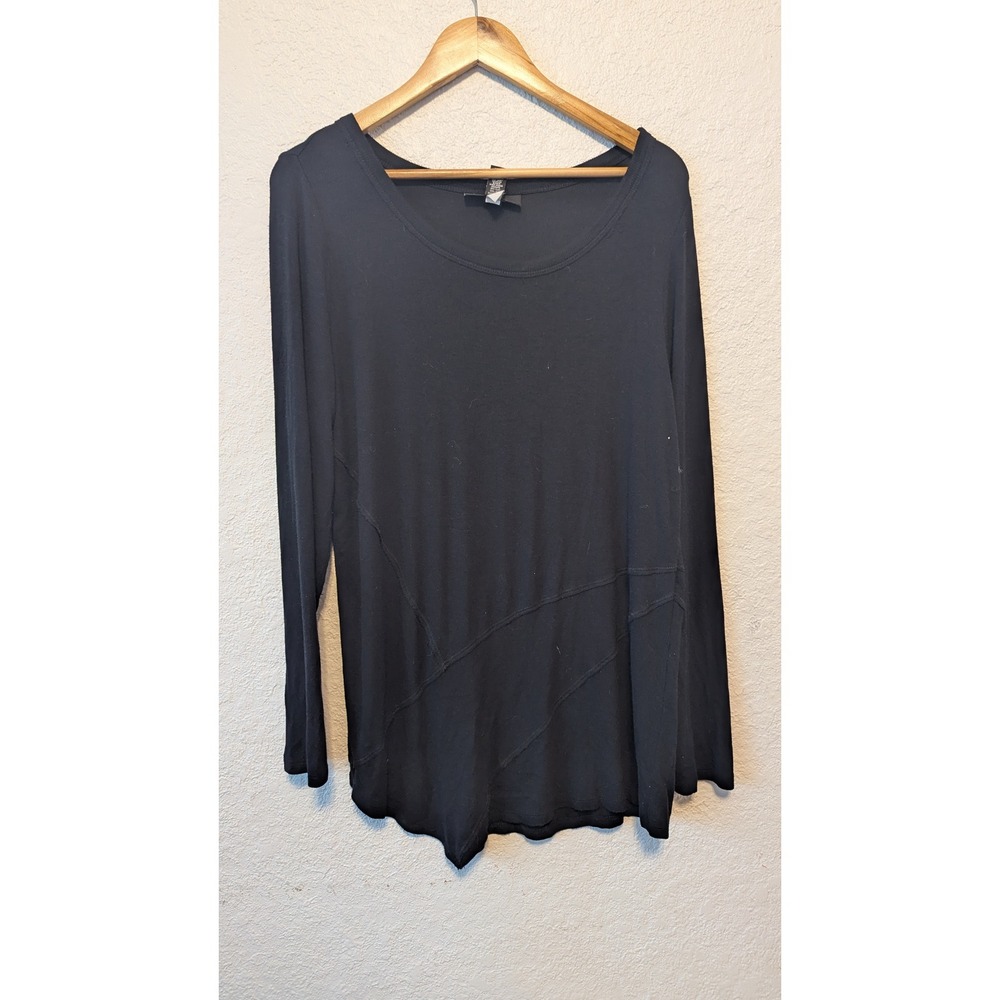 INC International Concepts Womens XL Black Ribbed Modal‎ Long Sleeve Scoop Top